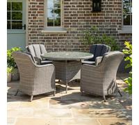 Paris Garden Dining Set - 4 Seater - 110cm - Round - Grey - Rattan - 4 Imperial Chairs