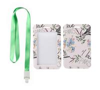 Paris Geometric ID Card Holder with Green Lanyard, ID Card Badge Holder, Vertical Name Badges Protector for Nurse, Vertical Cards Protector for Women, Nurse Essentials Delivery Driver Accessories