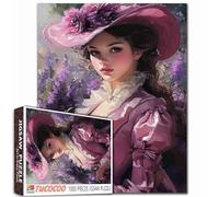 Paris Girl Jigsaw Puzzles for Adults 1000 Pieces,Purple Hat Women Puzzles Art Home Decor Gift Toy for Men Women,Vintage Girl Puzzle Art for Family Fun Puzzle Games 27"x20"inch