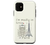 Paris, hand drawing of the Louvre and Eiffel Tower, Love Case for iPhone 11