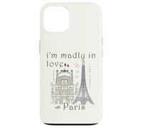 Paris, hand drawing of the Louvre and Eiffel Tower, Love Case for iPhone 13