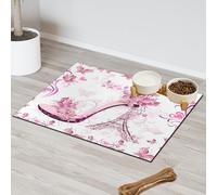 Paris Heel Pattern Absorbent Dog Food Mat with Non-Slip Backing, 12 x 20 inch Feeding Mat for Puppy Cat Bowls, Spill-Proof Pet Diner Placemat for Kitchen Floors