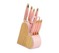 Paris Hilton 10 Piece Knife Set, Stainless Steel, Bamboo Heart Knife Block, Cutting Precision with Glitter Handle, Paring, Steak, Santoku, Utility and Chef's Knife, Kitchen Shears Scissors, Pink