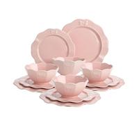 Paris Hilton 12-Piece Dinnerware Set, Embossed Bow Design, Iconic Ceramic Stoneware Service for 4 with Dinner Plates, Salad Plates, and Bowls, Microwave & Dishwasher Safe, Pink