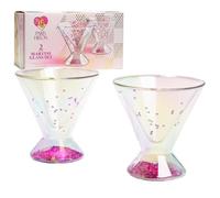 Paris Hilton 2-Piece Martini Glass Set, Double Wall Glass Design, Great for Martinis, Cocktails, Cosmopolitans, Margaritas, 207mL, 7-Ounce, Iridescent with Glitter Hearts