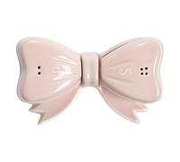 Paris Hilton 3-Piece Bow Shaped Salt and Pepper Shaker Set, Iconic Ceramic Stoneware with Matching Tray, Pink