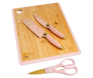 Paris Hilton 6 Piece Knife Set, Stainless Steel, Bamboo Cutting Board