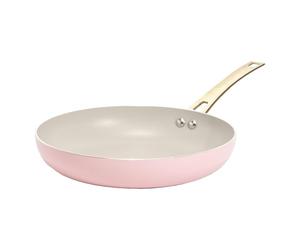 Paris Hilton Aluminium Frying Pan with Ceramic Non-Stick Coating, Sauté & Stir Fry Pan, Diameter 25x45cm, for All Hobs Including Induction, Dishwasher Safe, Gold Handle,Pink/Cream/Gold