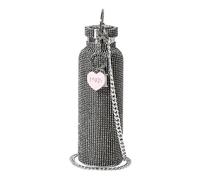 Paris Hilton Black Glitter Water Bottle 750ml, Stainless Steel Body & Rhinestones, Gym Drink Container with Metal Heart Pendant & Removable Carry Chain, For Sports