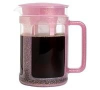 Paris Hilton Cold Brew Coffee Maker, Durable 1.6 Quart Borosilicate Glass Carafe with Stainless Steel Filter, Glitter Pink, 38 oz