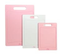 Paris Hilton Cutting Boards, Dual-Sided Cutting Board Set with Built-in Juice Grooves, Easy-Grip Handles, Heavy-Duty Plastic Made Without BPA, Dishwasher Safe, 3-Piece Set, Pink and Cream