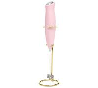 Paris Hilton Electric Handheld Milk Frother with Double Coil Head Whisk and Gold Metal Stand, Battery Powered (2 AA Batteries Required but Not Included), Pink Sparkle Finish