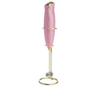 Paris Hilton Electric Rhinestone Handheld Milk Frother with Double Coil Head Whisk and Gold Metal Stand, Battery Powered (2 AA Batteries Required but Not Included), Pink