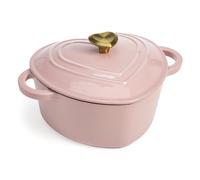 Paris Hilton Enameled Cast Iron Dutch Oven Pot with Lid, Heart-Shaped Dutch Oven, Durable Cast Iron Pot with Dual Handles, Oven Safe to 500°F, Works on All Stovetops, 2-Quart, Pink