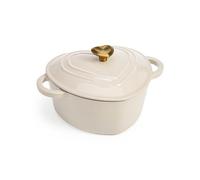 Paris Hilton Enameled Cast Iron Dutch Oven Pot with Lid, Heart-Shaped Dutch Oven, Durable Cast Iron Pot with Dual Handles, Oven Safe to 500°F, Works on All Stovetops, 2-Quart, Cream