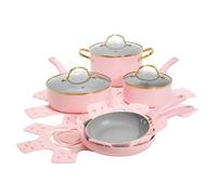 Paris Hilton Epic Nonstick Pots and Pans Set, Multi-Layer Nonstick Coating, Tempered Glass Lids, Soft Touch, Stay Cool Handles, Made Without PFOA, Dishwasher Safe Cookware Set, 12-Piece, Pink