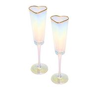 Paris Hilton Heart Shaped Champagne Flute Gift Set, Elegant Handmade Glassware Set, Perfect for Celebrations, Weddings or Any Special Occasion, 2-Piece Set, 5.5-Ounce, Iridescent with Gold Rim