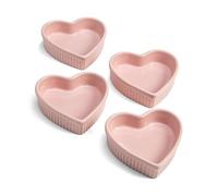 Paris Hilton Heart Shaped Ramekin Set, Mini Ceramic Ramekins, Oven Safe Baking Dishes, Dishwasher Safe, Stoneware Made without PFOA, 4-Piece Set, Pink