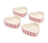Paris Hilton Heart Shaped Ramekins Oven Safe, 4-Piece Mini Ceramic Ramekin Set, Stoneware Baking Dishes, Microwave, Dishwasher & Freezer Safe, Gingham Design, 3-Ounce, Pink