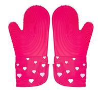 Paris Hilton Oven Mitt Set with Heart Design, Heat Resistant Pot Holders Featuring Non-Slip Textured Silicone Grips, 2-Piece Set, Pink