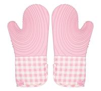 Paris Hilton Oven Mitt Set with Limited Edition Pink Gingham Design, Heat Resistant Pot Holders Featuring Non-Slip Textured Silicone Grips, 2-Piece Set, Pink