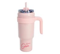 Paris Hilton Pink Stainless Steel Water Bottle, with Plastic Handle & Straw, 1.1 L, Double Wall Insulated, Sports Bottle, Removable Handle