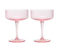 Paris Hilton Ribbed Coupe Cocktail Glass Set, Elegant Fluted Glassware, Perfect for Champagne, Martinis, Wine and More, Set of 2, 10-Ounce, Pink