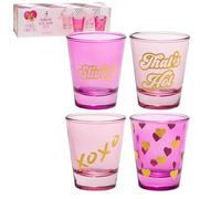 Paris Hilton Set of 4 Shot Glasses, Fun Stickers on Each Glass, 2 Ounce, Hot Pink and Light Pink