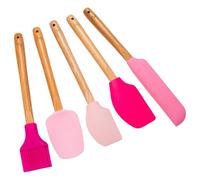 Paris Hilton Silicone Spatula Set, Heat Resistant Kitchen Utensils Tool Set Includes a basting Brush, All-Purpose Spatula, Large Spatula, Spoon and Spreader, 5-Piece Pink