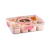 Paris Hilton Snack Box, 8-Compartments in the Container with Snap-On Lid and Carry Handle, Perfect for Entertaining, Snacking & Storage, 8-Ounce Compartments, Pink