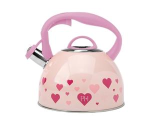 Paris Hilton Stainless Steel Heart Teapot 2L Cool Touch Handle & Whistle Pourer, Stove or Hob Tea Pot, Perfect for Everyday Use, Elegant & Safe Serving, Quick Heating, 24x21.5cm, Pink
