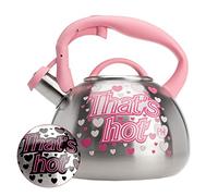Paris Hilton Whistling Stovetop Tea Kettle, Stainless Steel with Color Changing That's Hot Heat Indicator Design, Soft Touch Handle, 2.5-Quart, Pink