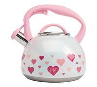 Paris Hilton Whistling Stovetop Tea Kettle, Stainless Steel with Iridescent Heart Design, Soft Touch Handle, 2.5-Quart, Iridescent