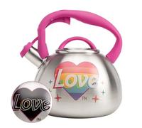 Paris Hilton Whistling Stovetop Tea Kettle, Stainless Steel with Rainbow Love Color Changing Heat Indicator Design, Soft Touch Handle, 2.5-Quart, Love Rainbow