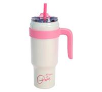Paris Hilton White Stainless Steel Water Bottle, with Plastic Handle and Straw, 1.1 L, Double Wall Insulated, Sports Bottle, Removable Handle
