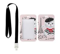 Paris in Love Card Holder with Black Lanyard, Name Tag Holder, Vertical Cards Protector for Paramedic, Vertical Name Badges Protector for Driver, Nurse Accessories Paramedic Accessories