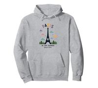 Paris in the Summer Whimsical Eiffel Tower Pullover Hoodie, Adult Unisex, Heather Grey, S