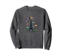 Paris in the Summer Whimsical Eiffel Tower Sweatshirt, Adult Unisex, Dark Heather Grey, S