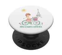 Paris Is Always a Good Idea Cute Bicycle Girl Eiffel Tower PopSockets Adhesive PopGrip