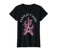 Paris Je T'Aime Eiffel Tower Pink France Paris Souvenirs Value Graphic T-Shirt, Women, Black, M