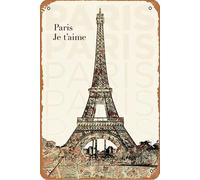 Paris Je T'aime Retro Poster 12 x 8 Inches Vintage Metal Tin Sign for Home, Bathroom, Living Room Bedroom