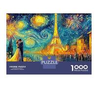 Paris Jigsaw Puzzles for Adult Educational Game The Impossible Challenge 1000 Pieces Starry Night over Medieval Castle Difficult Hard Jigsaw Puzzles for Man And Woman with Letters on Back 52x38cm/1000