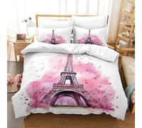 Paris Landmark-watercolor Style Art Duvet Cover Set with Pillowcase Duvet Quilt Cover 3D Bedding Set for Kids Boys Girls Teens Microfiber Comforter Cover Hidden Zipper Double（200x200cm）