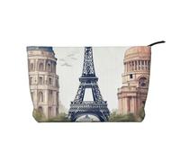 Paris Landmarks Pattern Corduroy Makeup Bag Travel Organizer Bag Cosmetic Bag Large Wide-Open Pouch