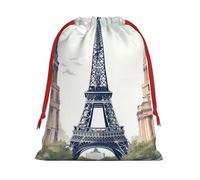 Paris Landmarks Pattern Super Soft Velvet Gift Bag with Drawstring Pouch, Full Printed Holiday Storage Bag for Christmas & Daily Storage