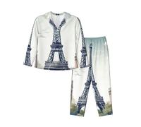 Paris Landmarks Pattern Women'S Long-Sleeved Pajama Set Loungewear All Seasons Warm Top Wide Leg Pants Black