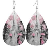 Paris Landscape France Eiffel Tower Women Earrings Faux Leather Dangle Eardrop Drop Earring Fashion Jewellery Gift For Wife Daughter Girlfriend Christmas