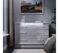Paris Large Chest of Drawers White 6 Drawers 112cm