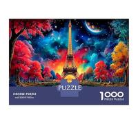 Paris Love Scene 1000 Pieces Sturdy Cardboard Eiffel Night Classic Jigsaw Puzzle Puzzles for Adults Kids Educational Game Challenge for Party Game Gift for Game Night 52x38cm/1000pcs