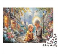 Paris Monk Scene 1000 Piece Adult Jigsaws | Educational Game Two Children by Eiffel Tower Gift for Adults & Families 70x50cm/1000pcs